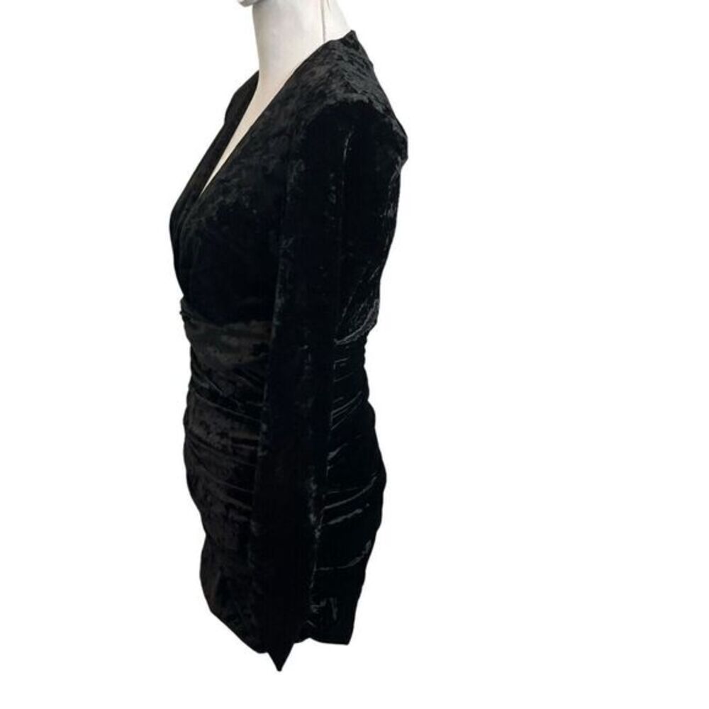ZARA Ruched Velvet Mini Dress Women’s XS Black Long‎ Sleeve V-Neck Cocktail - Picture 6 of 13